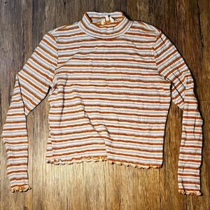 Candie's Orange and White Striped Cropped Sweater XL
